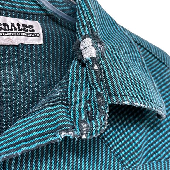 💚 Drysdales Teal Stripe Pearl Snap Western Shirt – Size L - Picture 8 of 10